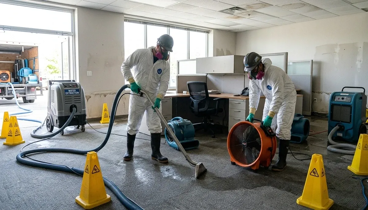 Commercial water damage restoration team in Odessa, TX responding to flooding and pipe leaks