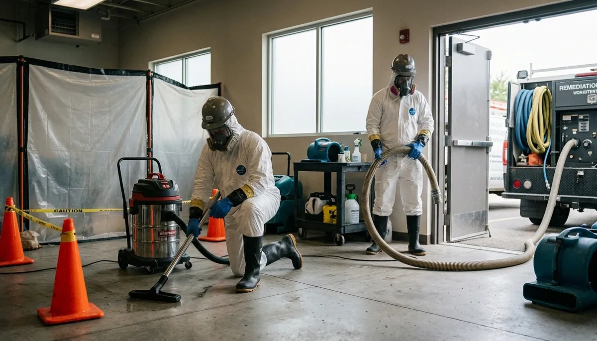 Sewage cleanup crew disinfecting a flooded Odessa, TX home after water damage