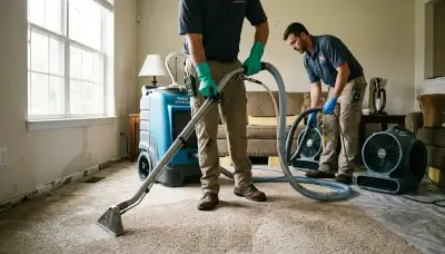 Water extraction team removing standing water in Odessa, TX home after flood damage